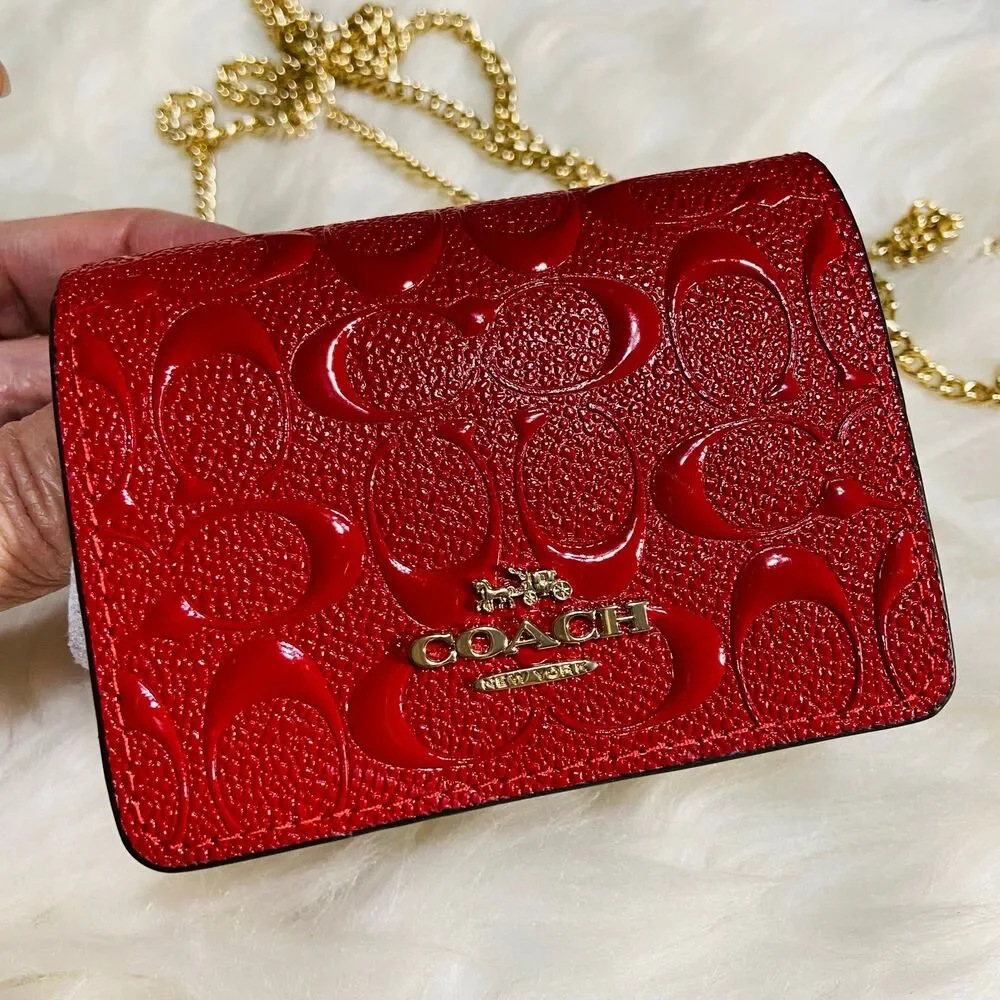 Coach Boxed Mini Wallet On A Chain In Signature Leather